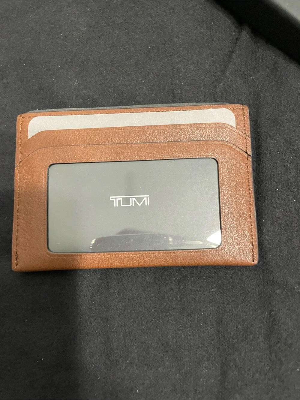 Tumi Brown Leather Card Case with Metal Logo